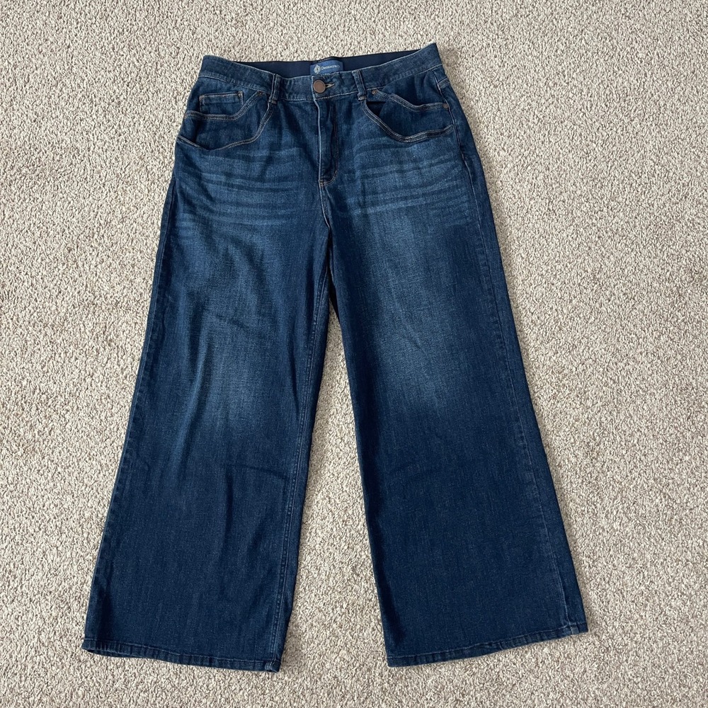 Democracy Womens Jeans "Ab"solution Wide Leg Denim Stretch Waist 14P Petite Blue